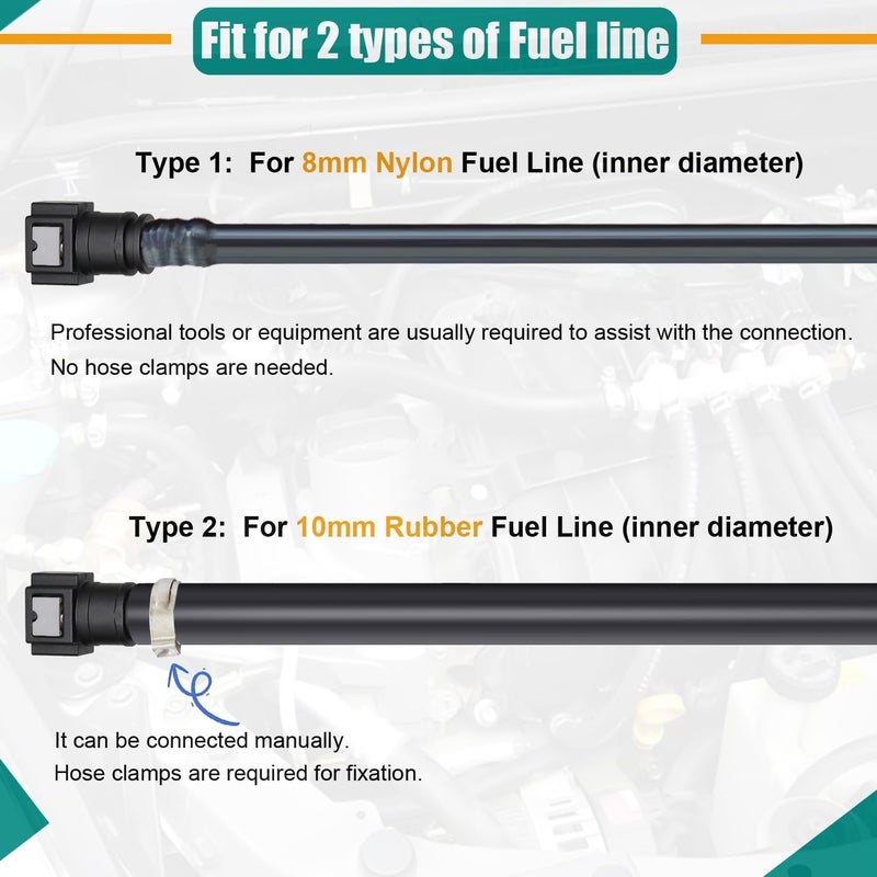 Dekiphox 2 Sets Fuel Line Quick Connect Fittings, Push-On Hose Release Connector Straight & Elbow Pipe Connectors SAE 9.89mm to ID 8mm - Image 4